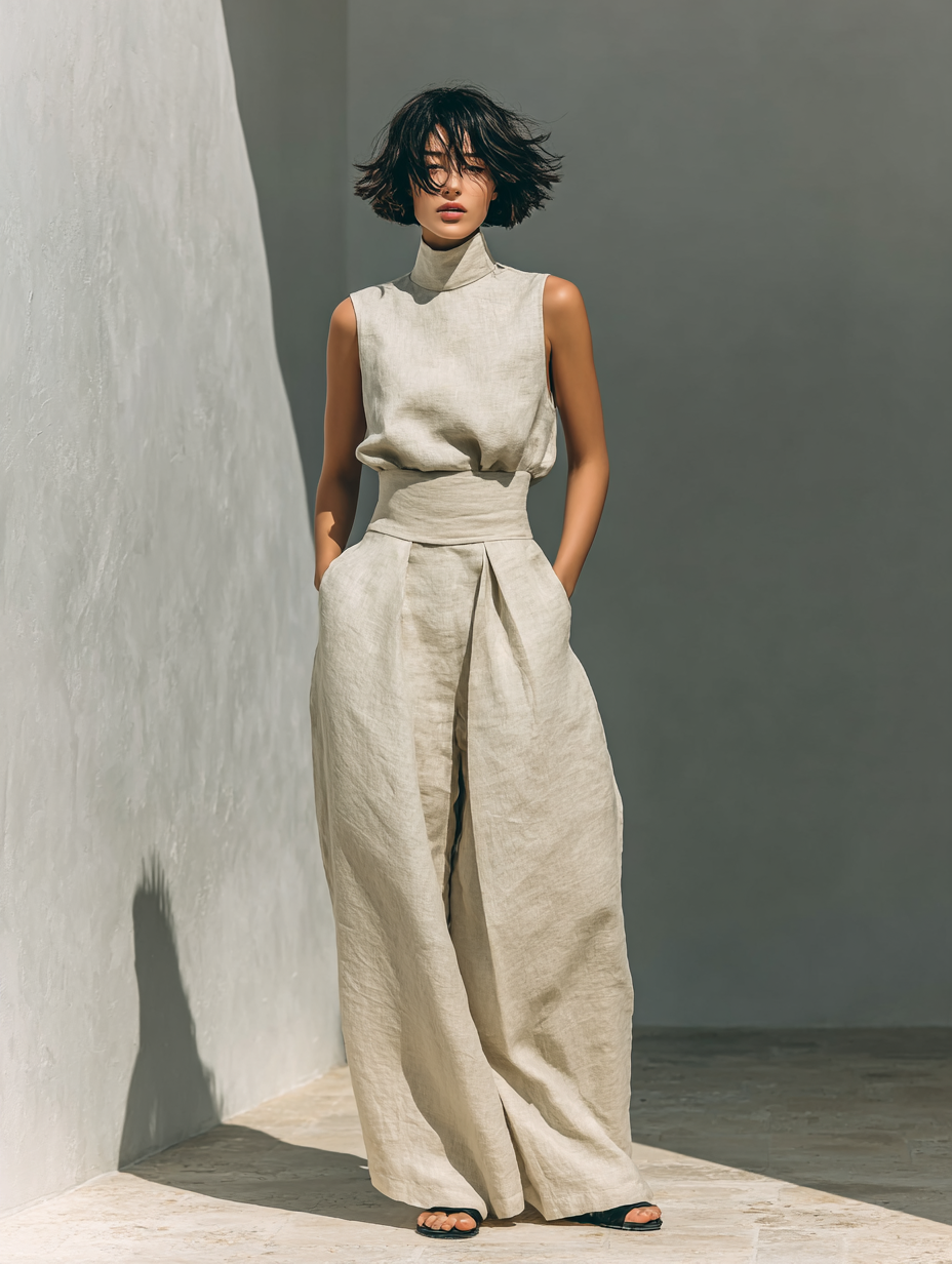 Marta |Conjunto de  Blusa Sin Mangas + Pantalón Ancho, Algodón/Lino