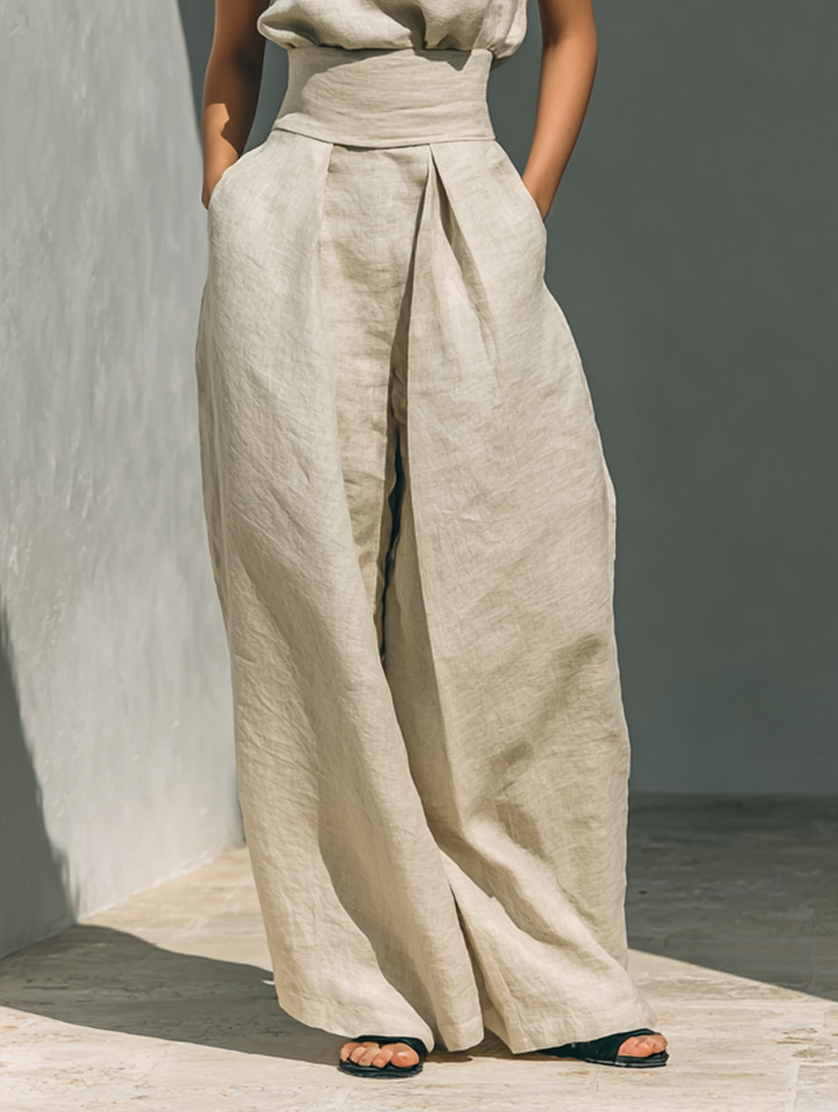 Marta |Conjunto de  Blusa Sin Mangas + Pantalón Ancho, Algodón/Lino