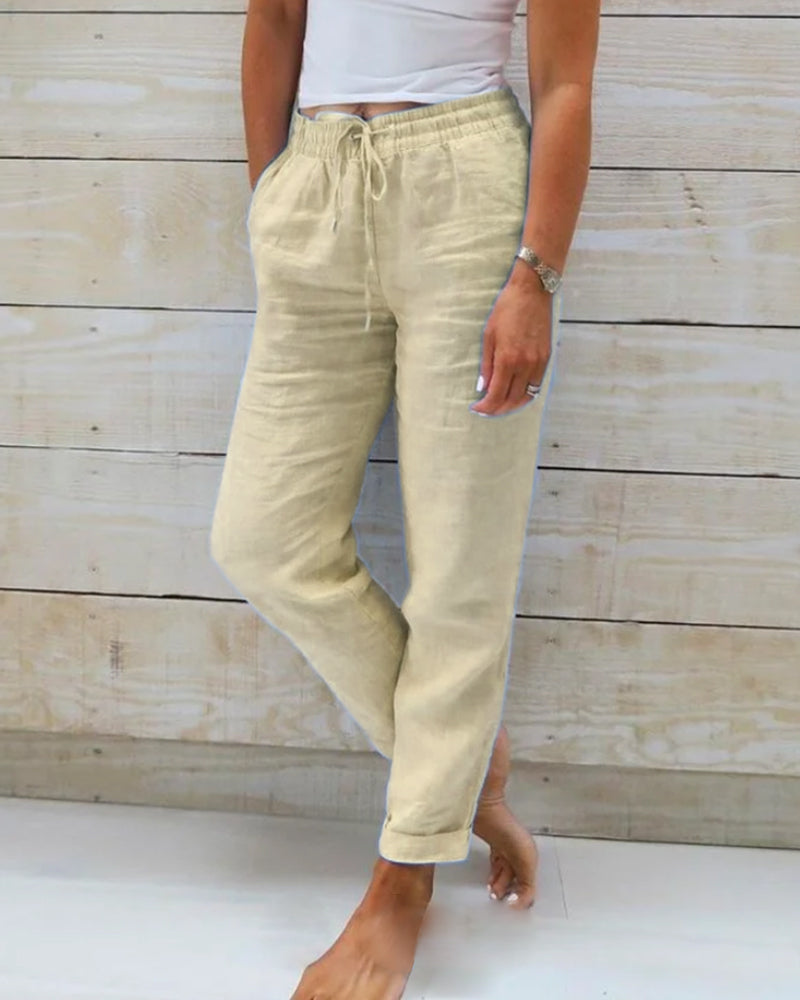 Laura | Pantalon Corte Recto, Color Liso