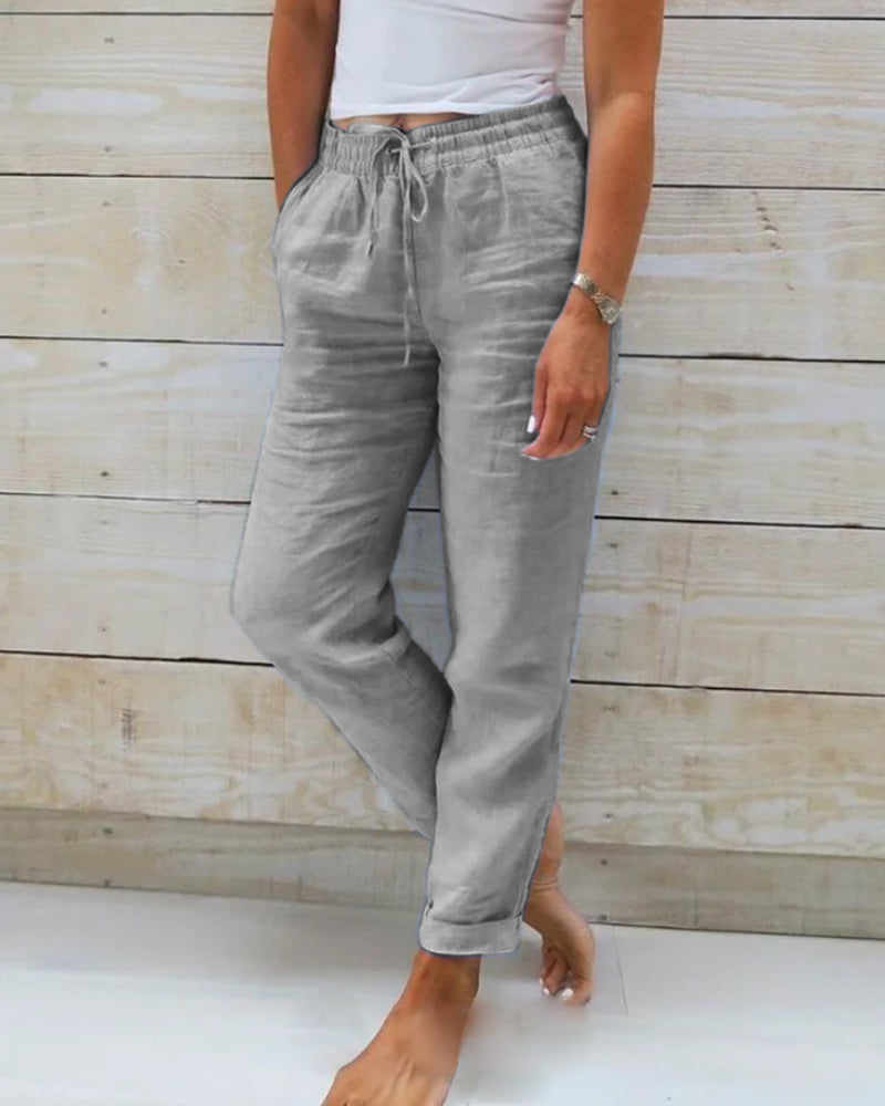 Laura | Pantalon Corte Recto, Color Liso
