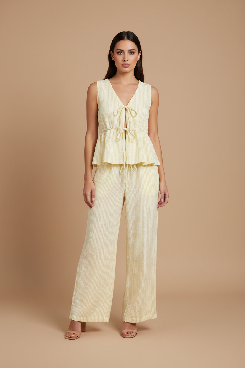 Conjunto de pantalón palazzo a rayas con espalda al descubierto para mujer, moda fresca verano 2026