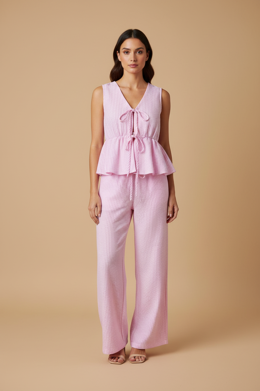 Conjunto de pantalón palazzo a rayas con espalda al descubierto para mujer, moda fresca verano 2026