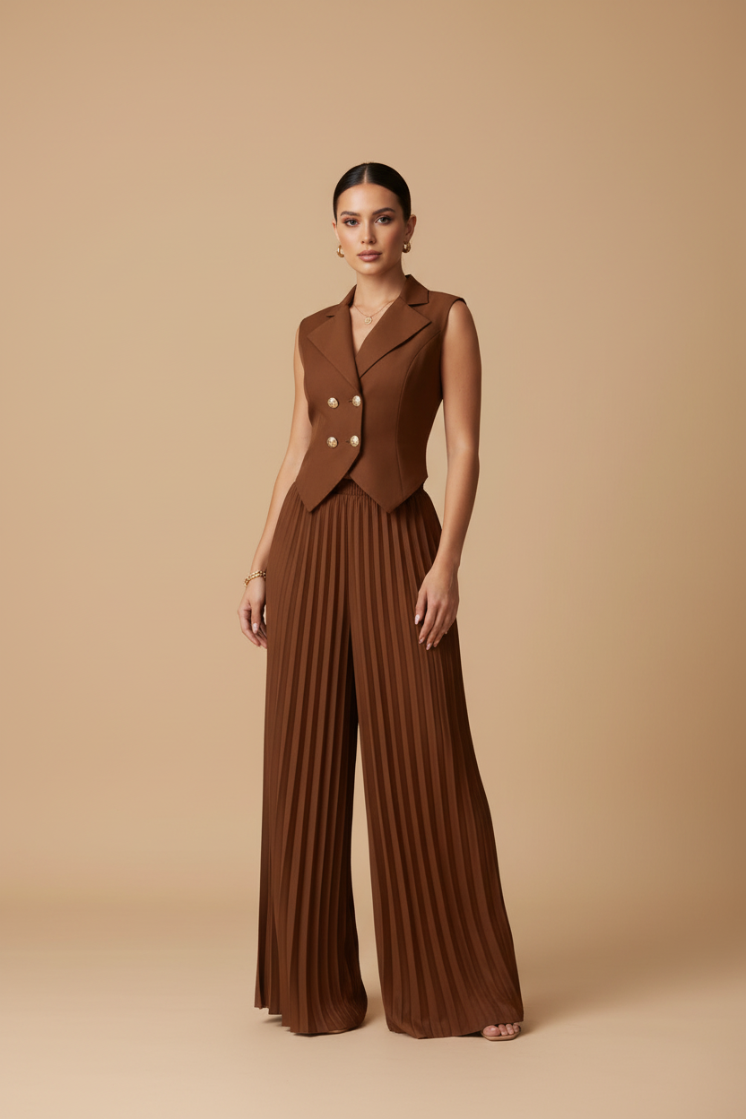 Catalina | Conjunto Top Pantalón Plisado - Para Tu Entrevista Importante, Profesional y Segura