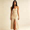 Ana | Vestido Midi Rayas Escote Corazón - Corte Slim que Favorece, Versátil y Elegante