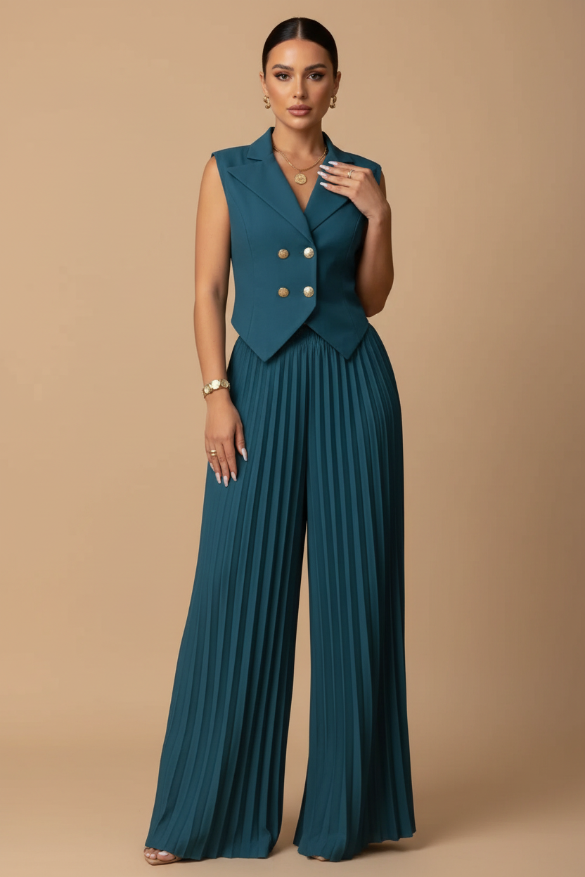 Catalina | Conjunto Top Pantalón Plisado - Para Tu Entrevista Importante, Profesional y Segura