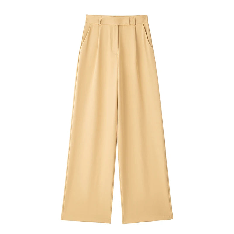 Pantalones rectos de mujer Willshela, de moda, con cremallera frontal lisa, estilo vintage, de cintura alta y largo completo, pantalones elegantes para mujer